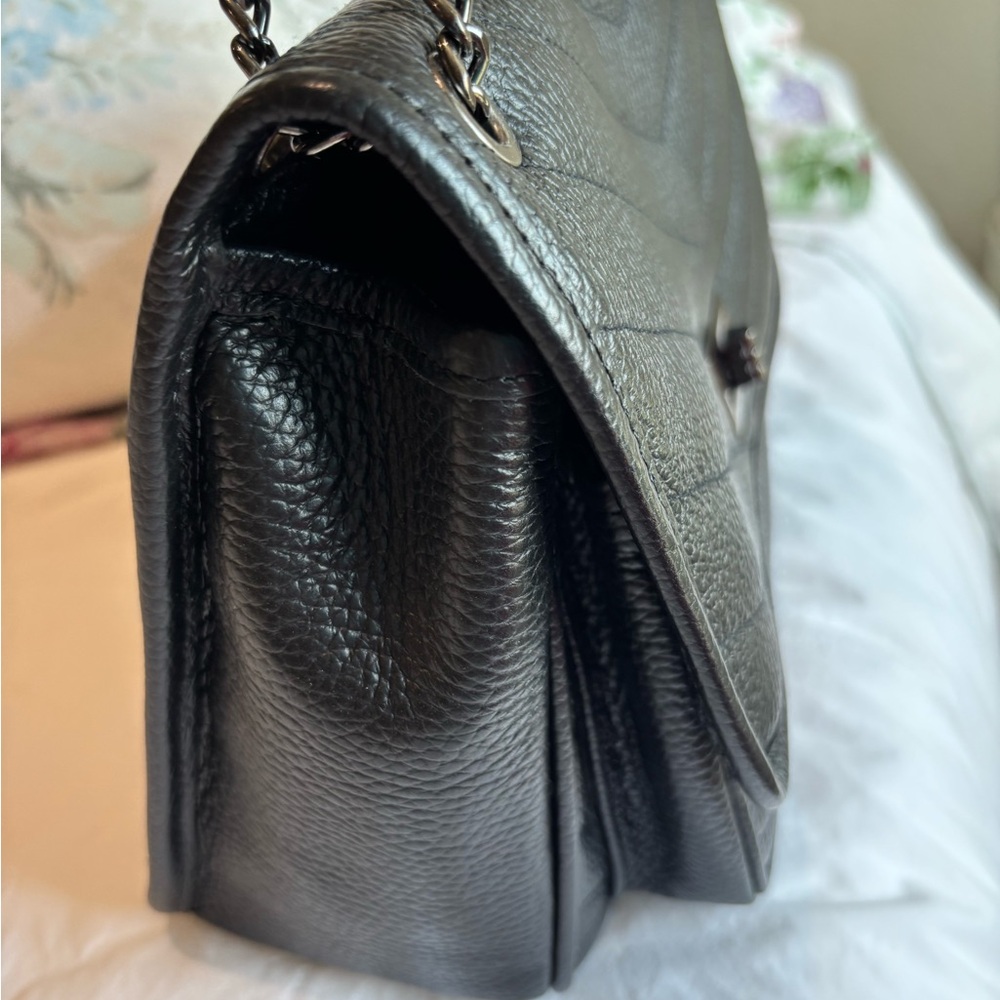 Anna Paola Black Leather Bag Crossbody or Shoulder, Adjustable Chain Strap - Picture 16 of 16